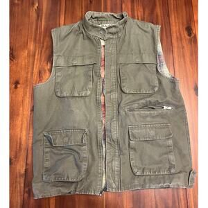All-Son Men’s Olive Multi-Pocket Canvas Utility Vest, Size S